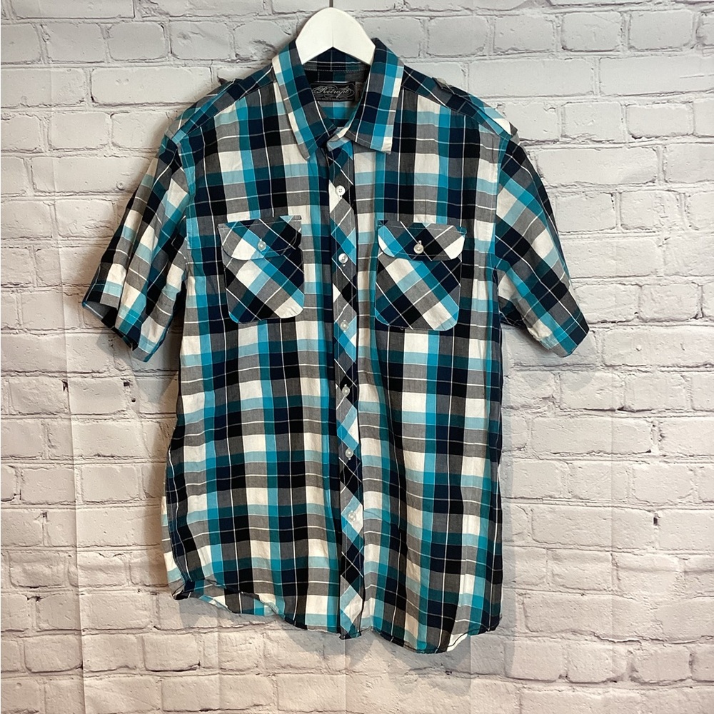 Retrofit Blue and Black Plaid Casual Button Down Shirt